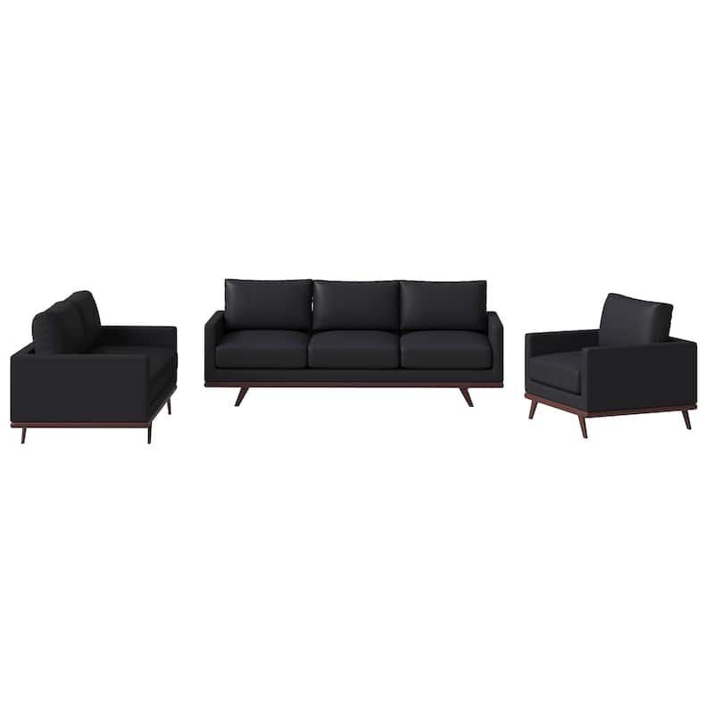 3-Piece Sofa Set Upholstered in Leather with Birch Wood Base Chester Collection