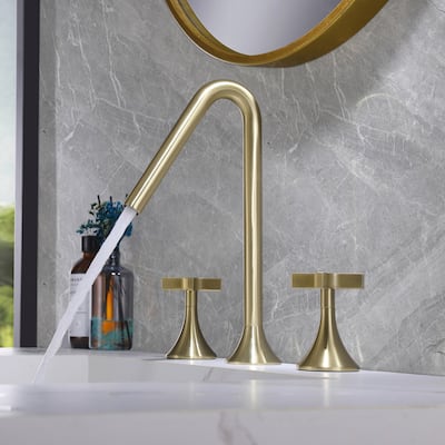 Brushed Gold Wall-Mount Bathroom Faucet with Cross Handles