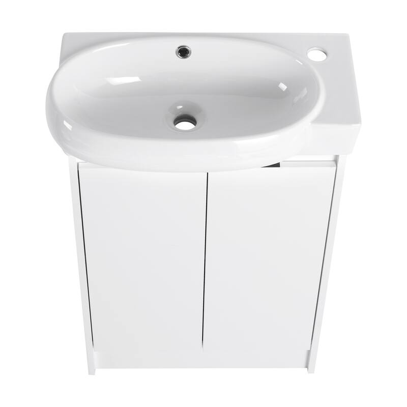 Compact Bathroom Vanity with Sink, Oval Single Ceramic Sink Bathroom Cabinet for Small Bathroom
