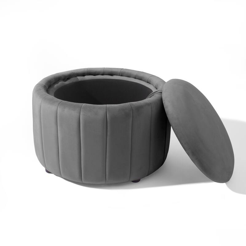 29" Modern Velvet Round Storage Ottoman