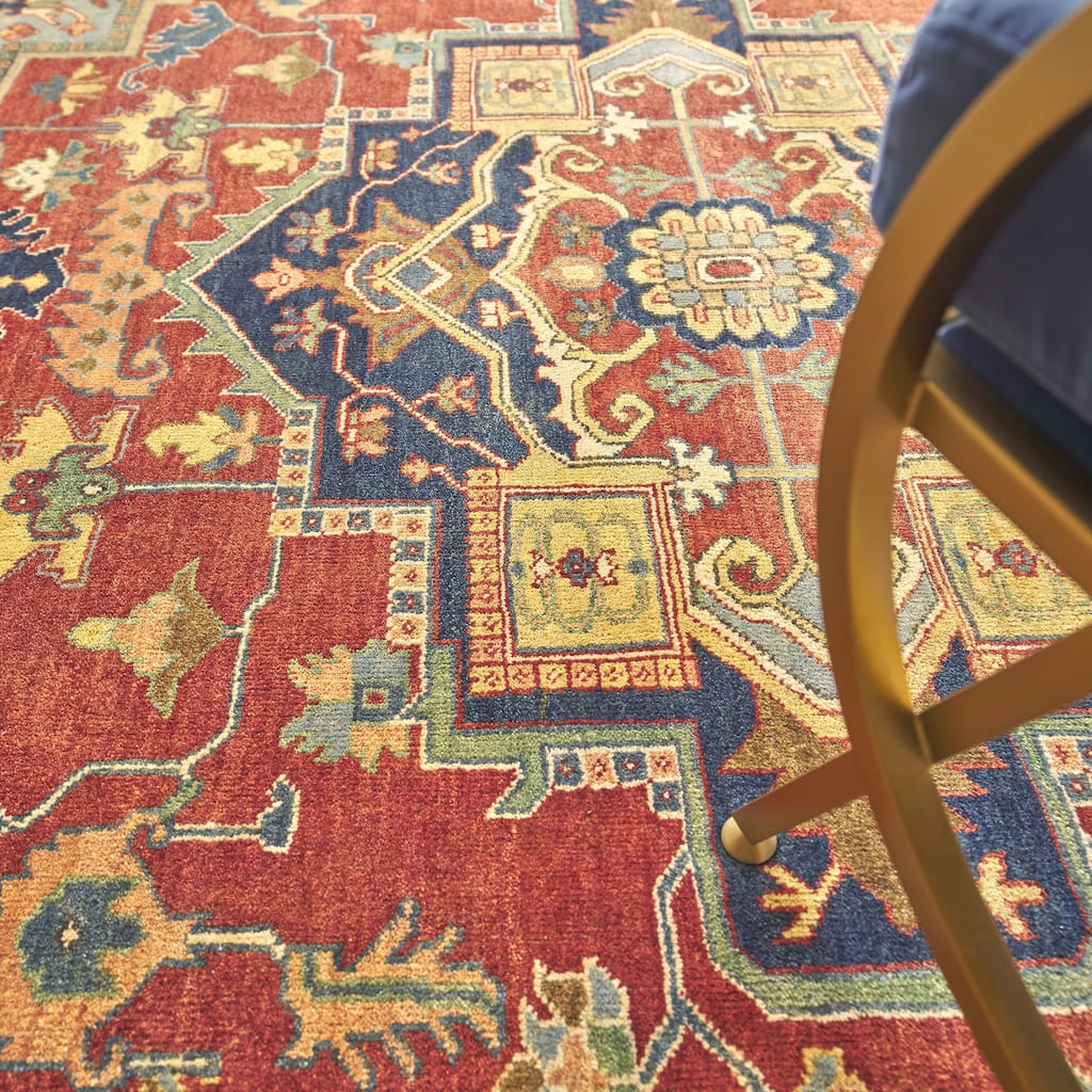 EXQUISITE RUGS Antique Weave Serapi Hand-knotted New Zealand Wool Rust/Blue Area Rug.
