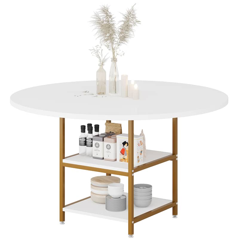 Round Dining Table with Storage Shelves for Kitchen Dining Room