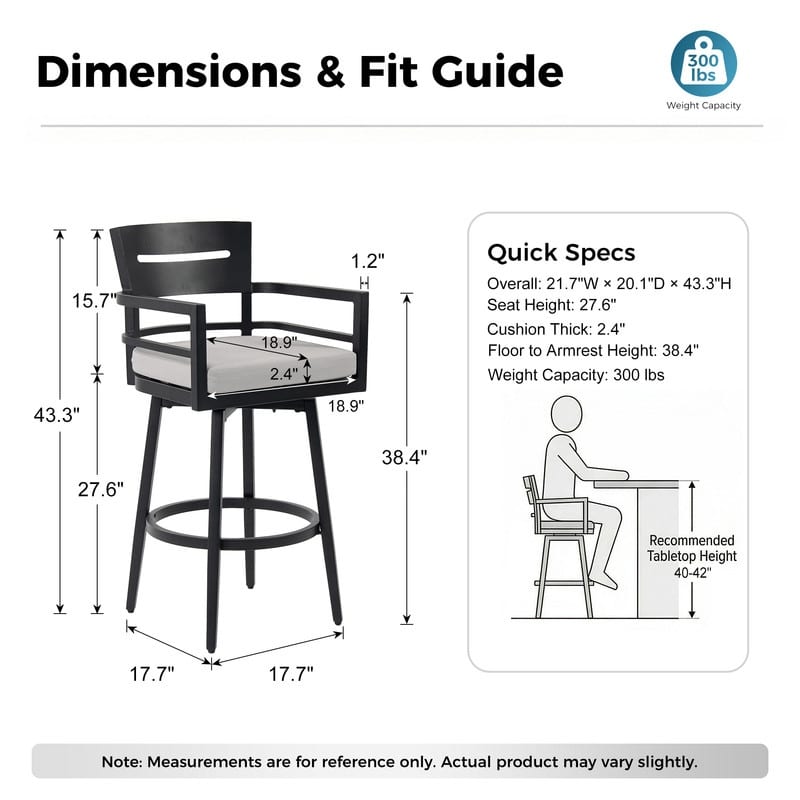 Aluminum Swivel Outdoor Bar Stool with Cushion Modern Bar Height Dining Chair for Outdoor and Indoor Use