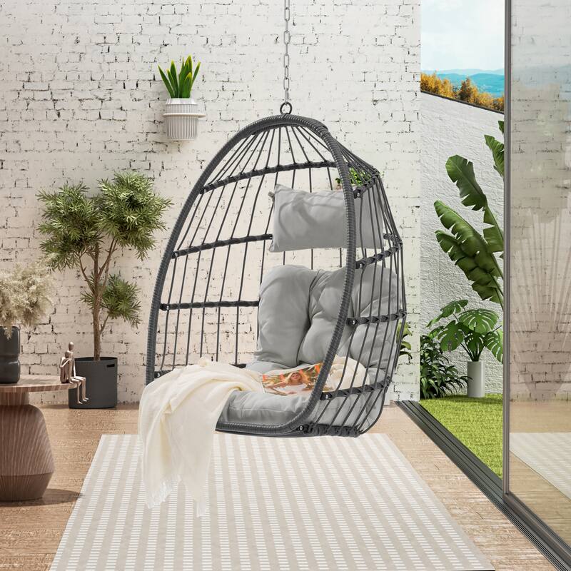 GDFStudio - Penelope Outdoor Rattan Egg Swing Chair for Relaxed and Stylish Garden Lounging