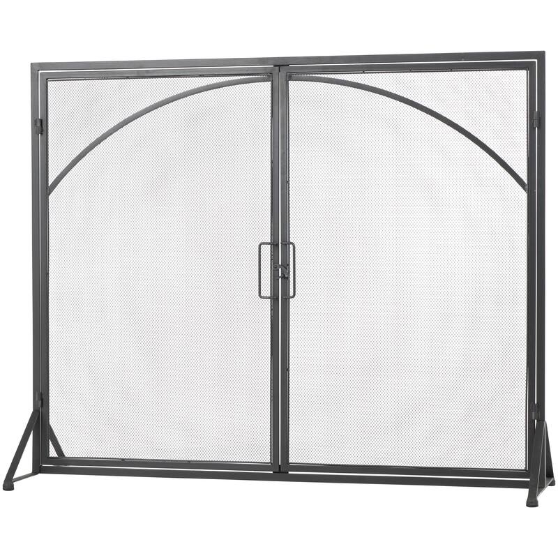 Metal Single Panel Fireplace Screen with Arch Inspired Doors and Handles - Black - Roche River Decor - 12"W x 31"L x 32"H