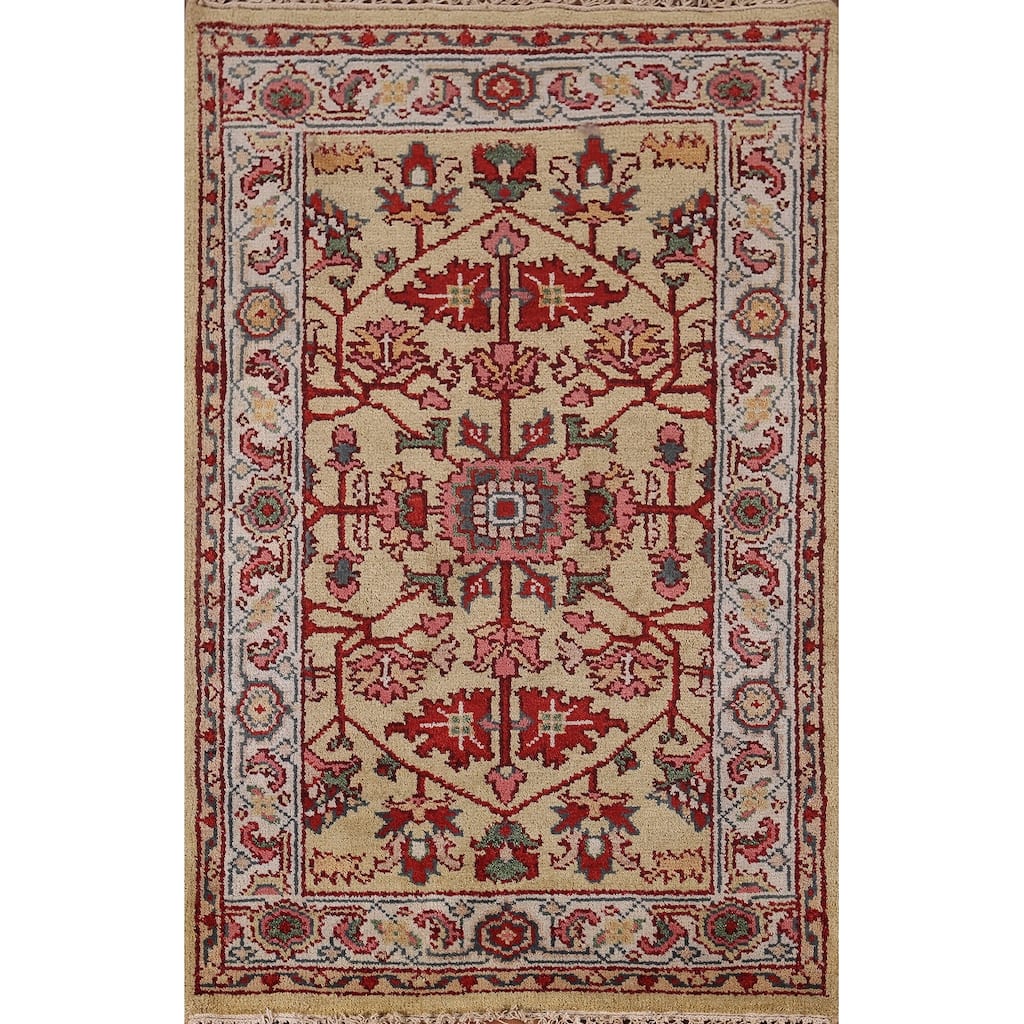 Floral Oushak Oriental Accent Rug Handmade Wool Carpet - 3'0"x 4'10"