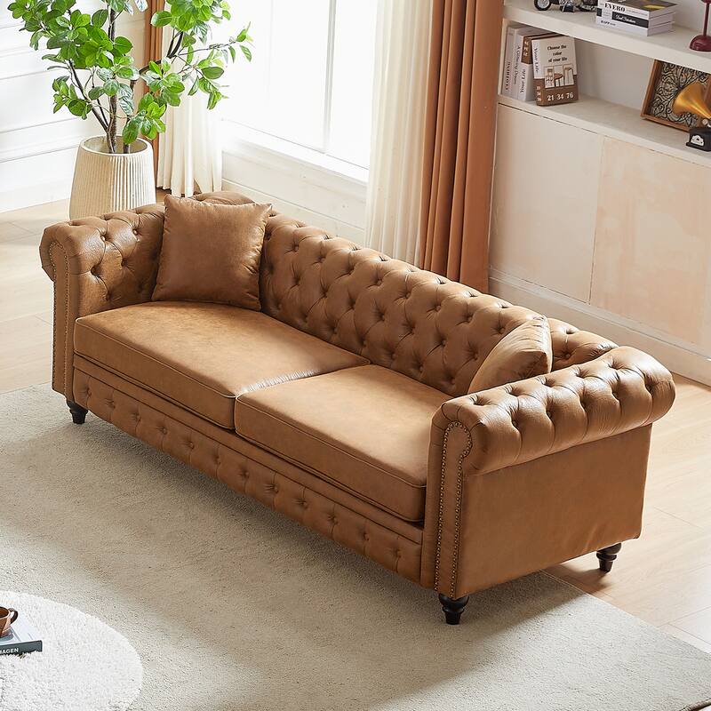 Chesterfield Sofa in Tech Fabric - 85.5" 3-Seater with Rolled Arms