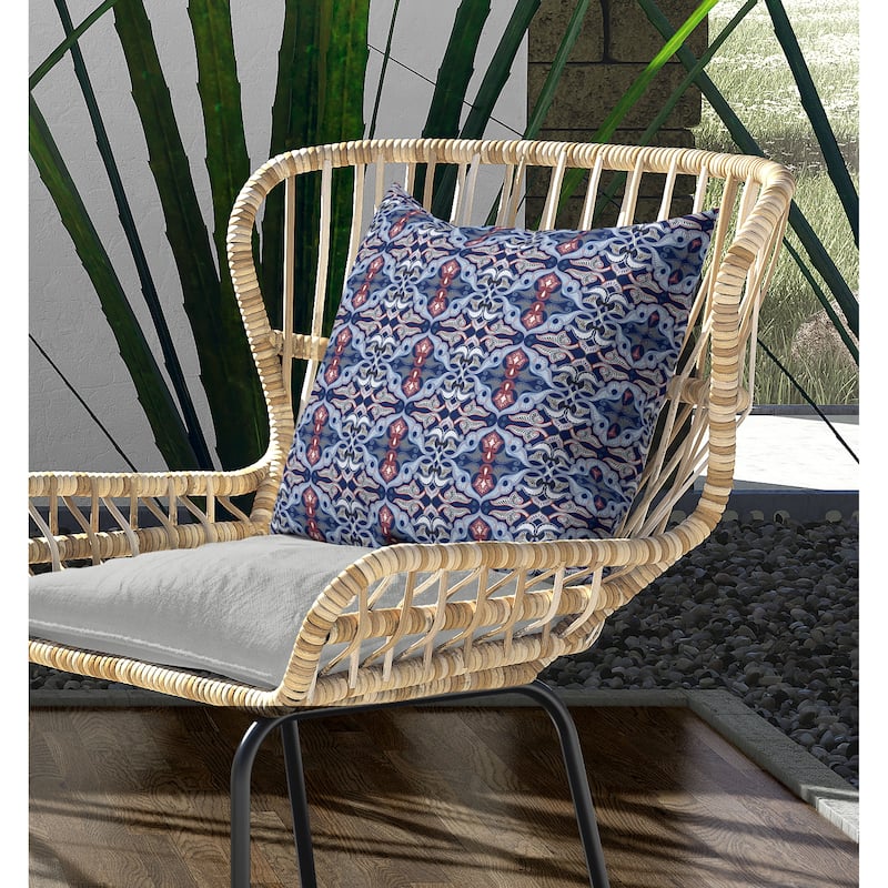 Floral Elegance Indoor/Outdoor Reversible Throw Pillow Blue and Red