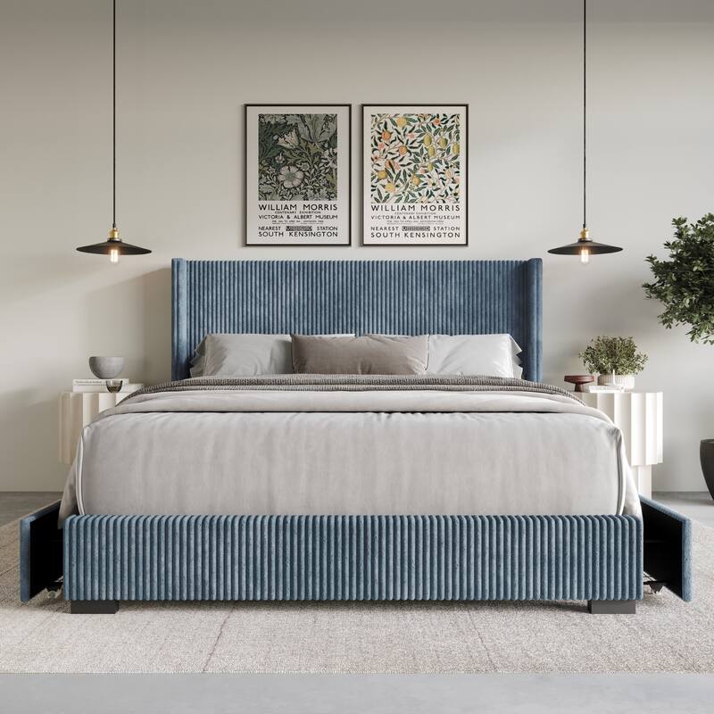 Rochester Upholstered Storage Platform Bed - Blue - King