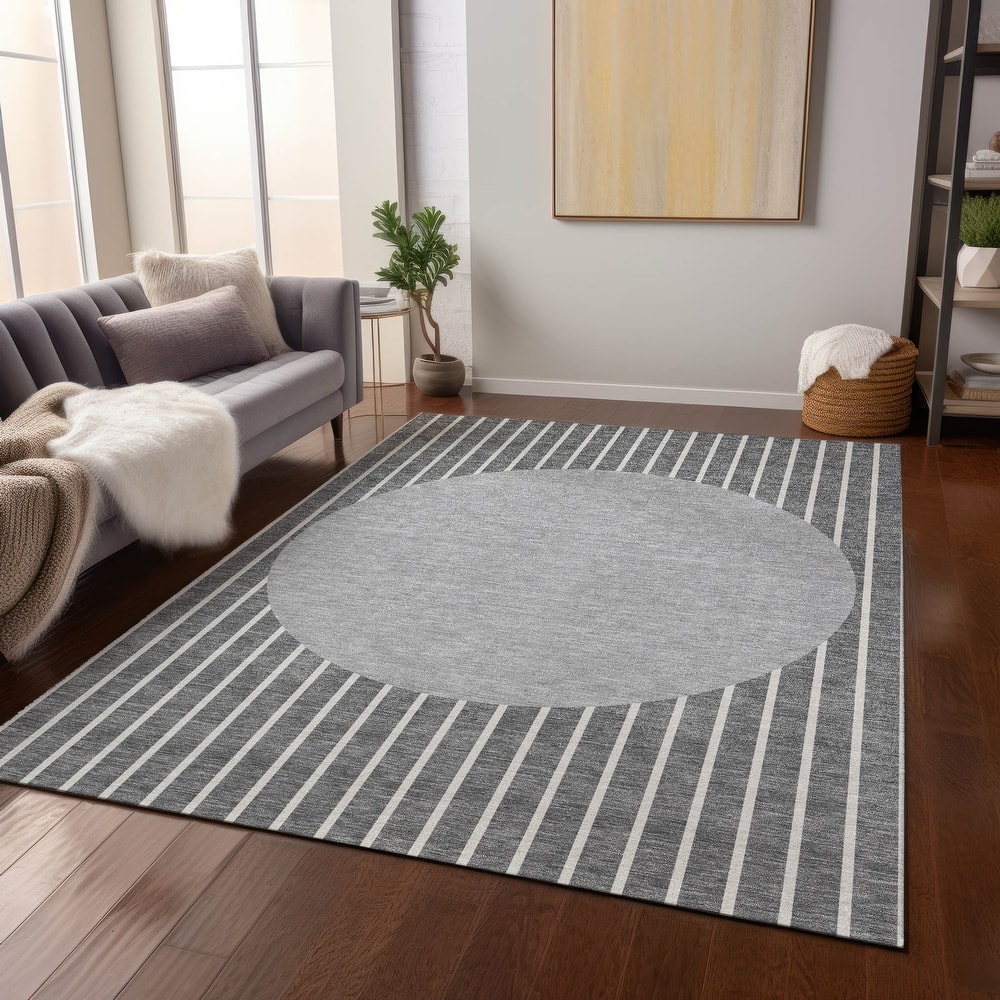 Machine Washable Indoor/ Outdoor Modern Sunrise Chantille Rug