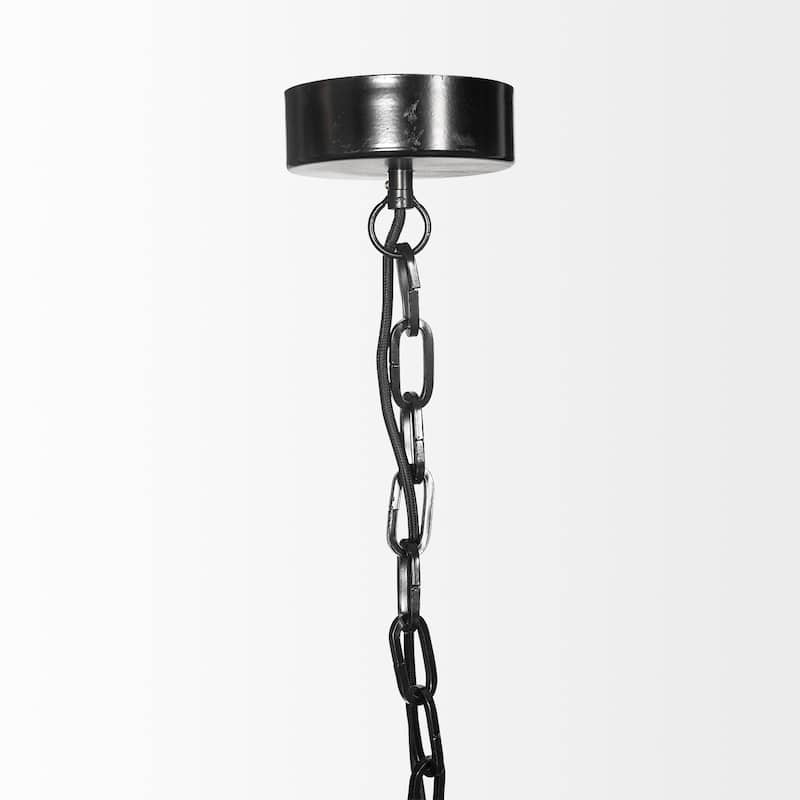 Antigon II (50"L x 19"W x 14"H) Black Metal and Glass Five Bulb Chandelier - 50.0L x 19.0W x 14.0H