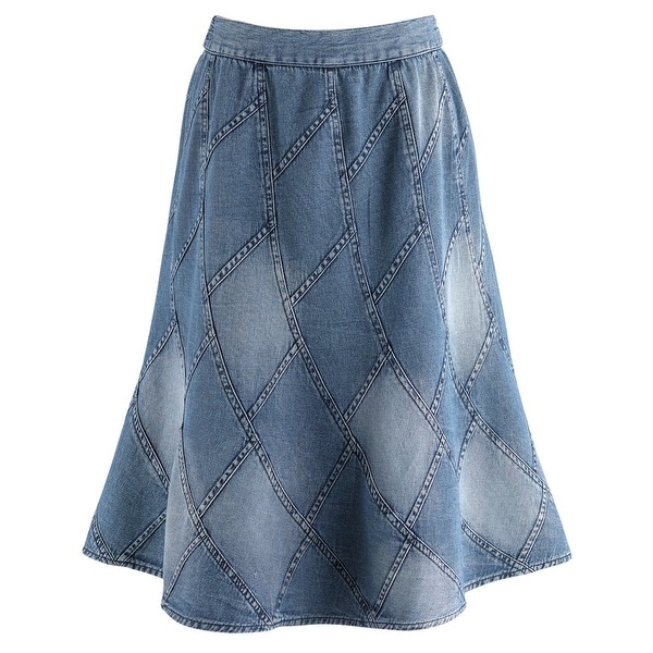 Women's Mid-Calf Skirt - Denim Patchwork Blue Jean Inspired - 34" Long