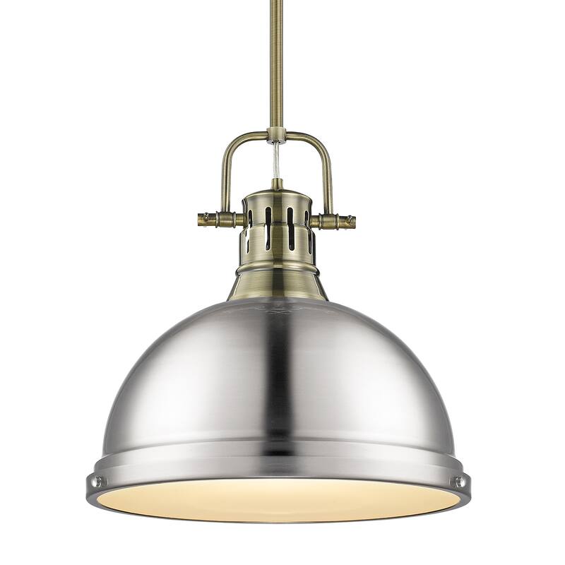 Duncan 1-light Hanging Dome Pendant with Rod - Aged Brass with Pewter