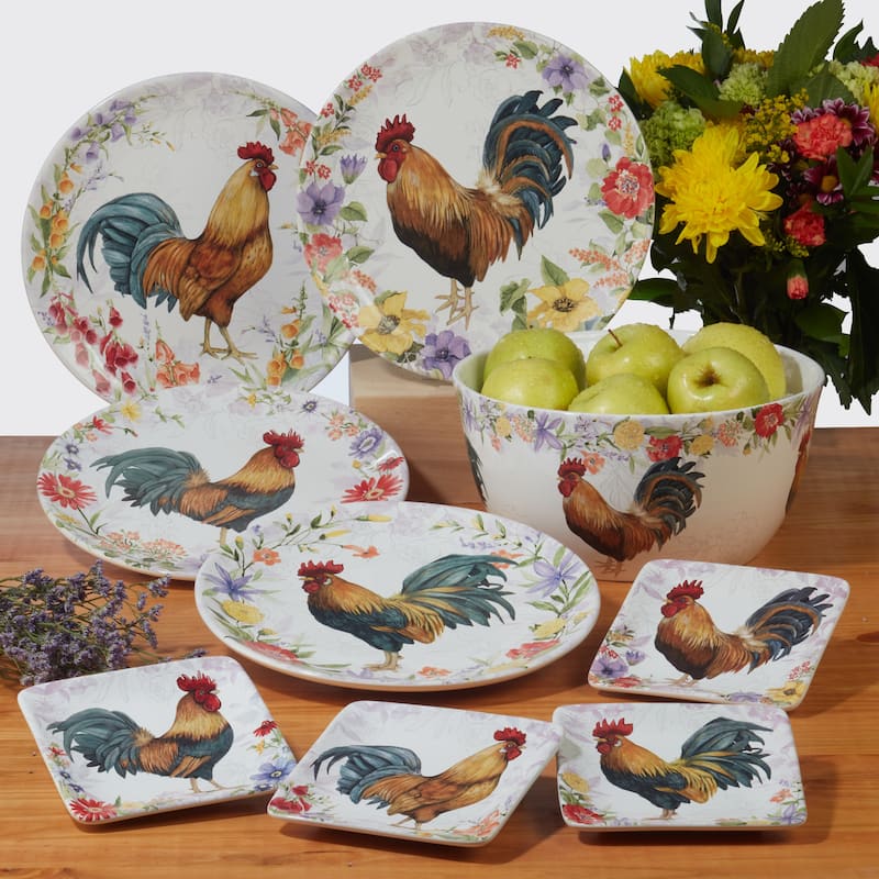 Certified International Floral Rooster Square Platter 12.5" - 12.5" x 12.5"