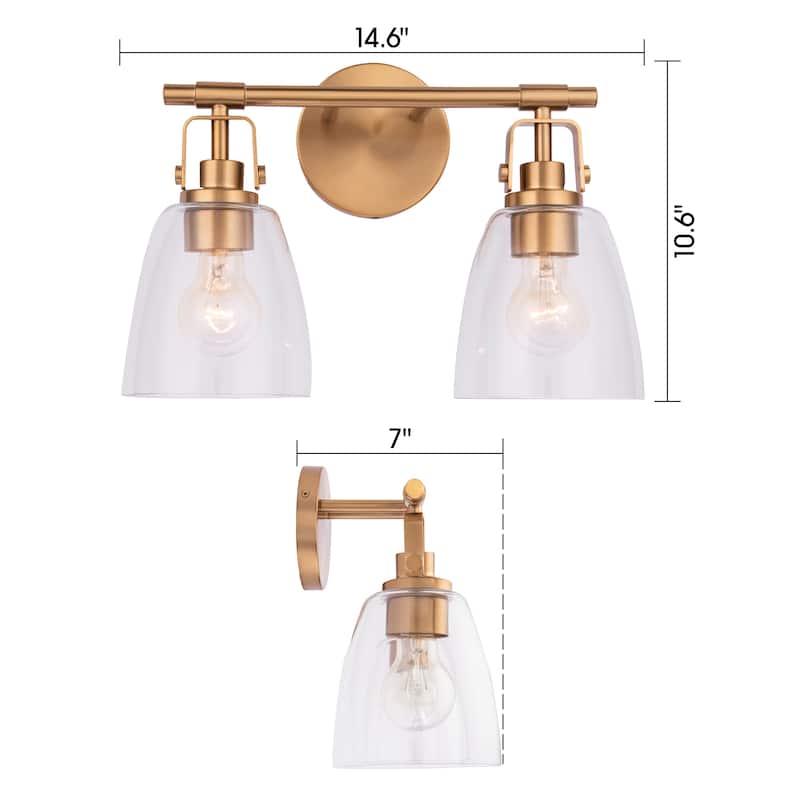 Modern Brilliance Farmhouse 2-Light Gold Vanity Light - 14.6"L x 7"W x 10.6"H