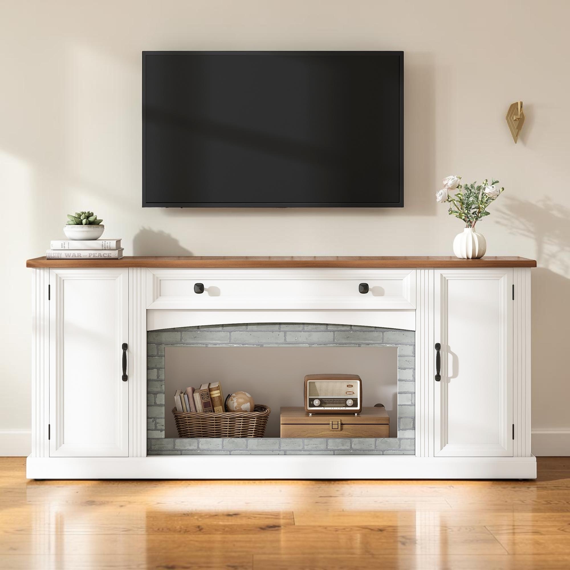 TV Stand for TVs up to 70 Inch, Farmhouse Media Console with Cabinets Drawer and Adjustable Shelves