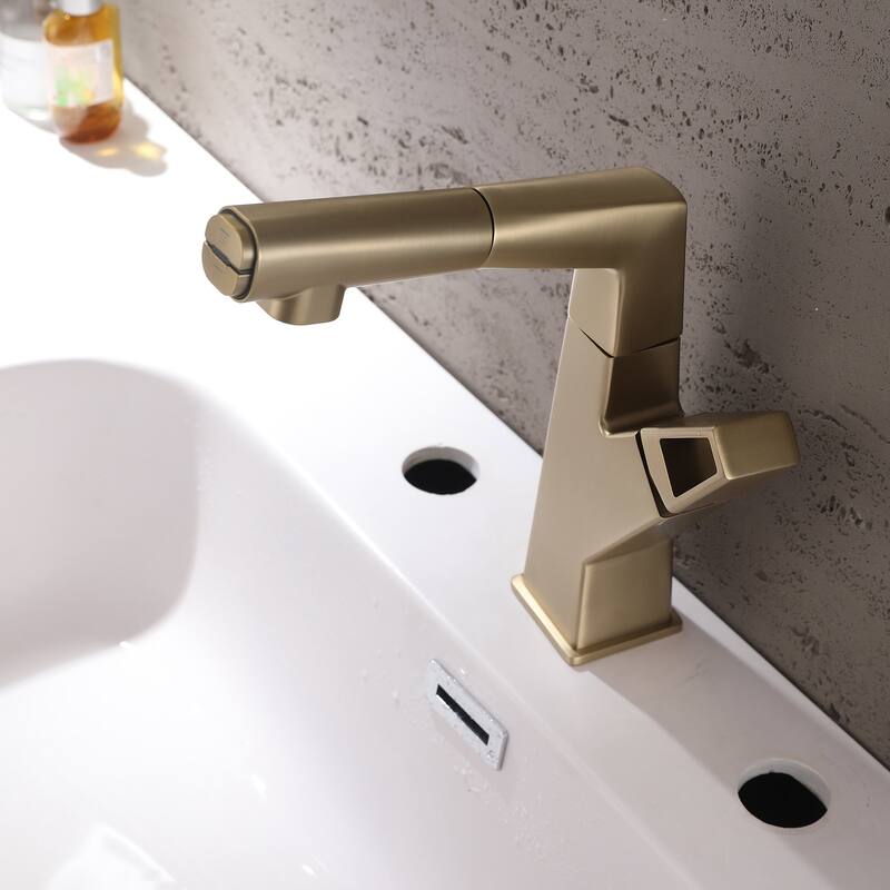 Single Handle Double-Function Liftable Pull Out Bathroom Sink Faucet