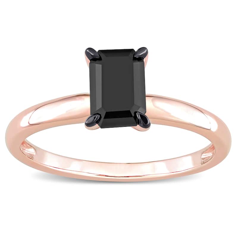 Miadora 1ct TDW Emerald-cut Black Diamond Solitaire Engagement Ring in 14k Rose Gold