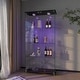 preview thumbnail 9 of 7, Modern Glass Display Cabinet with LED lights, Quick-assembly Antique Cabinet, Tempered Glass Bookshelf