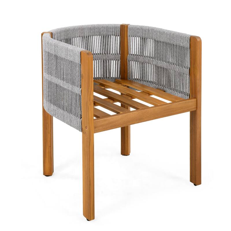 Roomfitters 5-Piece Outdoor Dining Set, Acacia Wood Patio Table and 4 Rope Woven Armchairs with Cushions