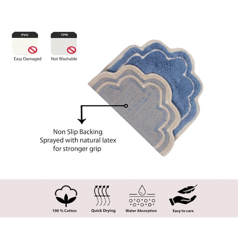 Allure Collection 100% Cotton Non-Slip Bathroom Rug Set, 3 Piece Machine Washable- Bathroom Rug, Bath Rug, U Shaped Contour