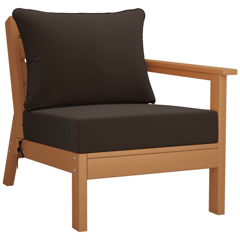 Birchwood All Weather HDPE Outdoor Patio Deep Seating Teak Right Arm Facing Chair With Cushions (1-Piece)