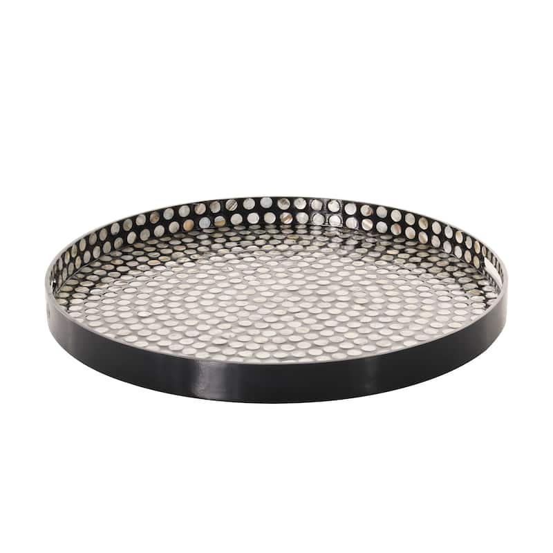 Mother of Pearl Shell Handmade Tray with Slot Handles - Black - Roche River Decor - 24"W x 24"L x 3"H