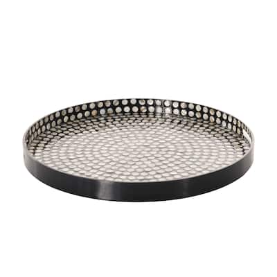 Mother of Pearl Shell Handmade Tray with Slot Handles - Black - Roche River Decor - 24"W x 24"L x 3"H