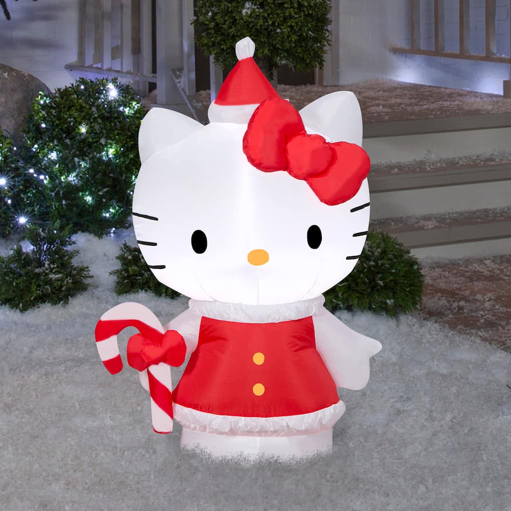 Gemmy Christmas Inflatable Hello Kitty in Holiday Dress, 3.5 ft Tall