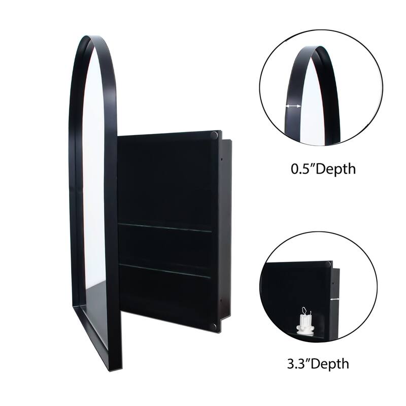 24x36 Inch Arched Bathroom Medicine Cabinet with Mirror, Metal Framed Recessed Wall Cabinet with Mirror