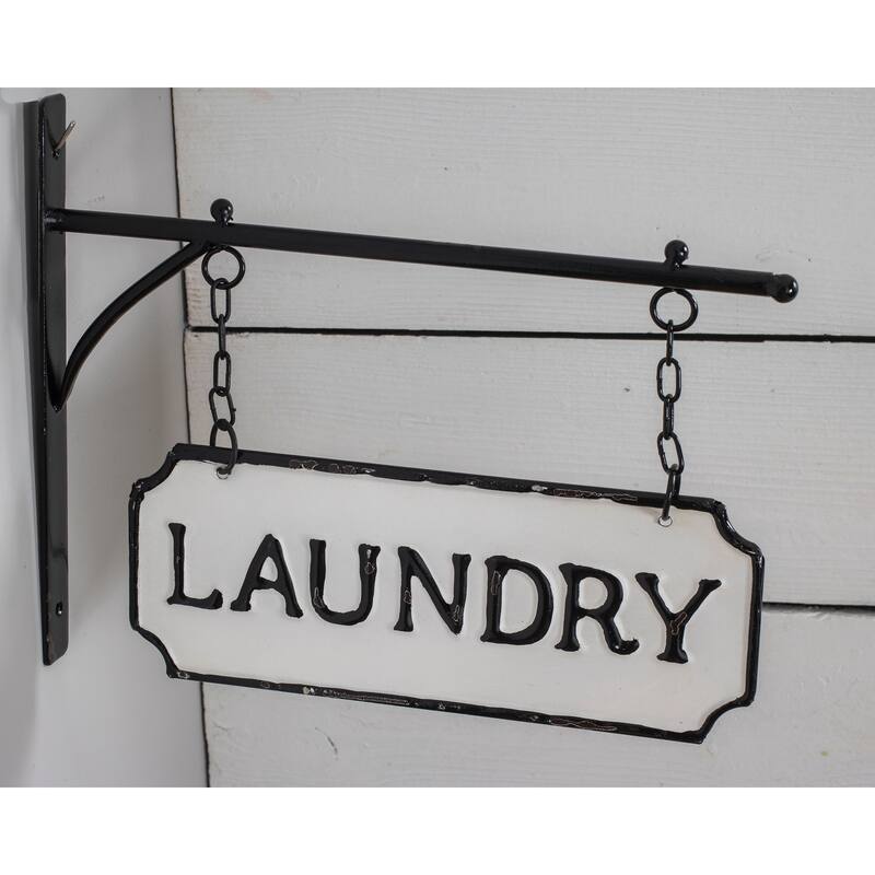 Foreside Home & Garden White and Black Enamel Laundry Wall Sign on Metal Hanger - 1x13.25x10.8