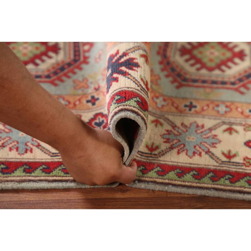 Light Blue Kazak Rug Hand-Knotted Wool Carpet - 4'11" x 6'6"