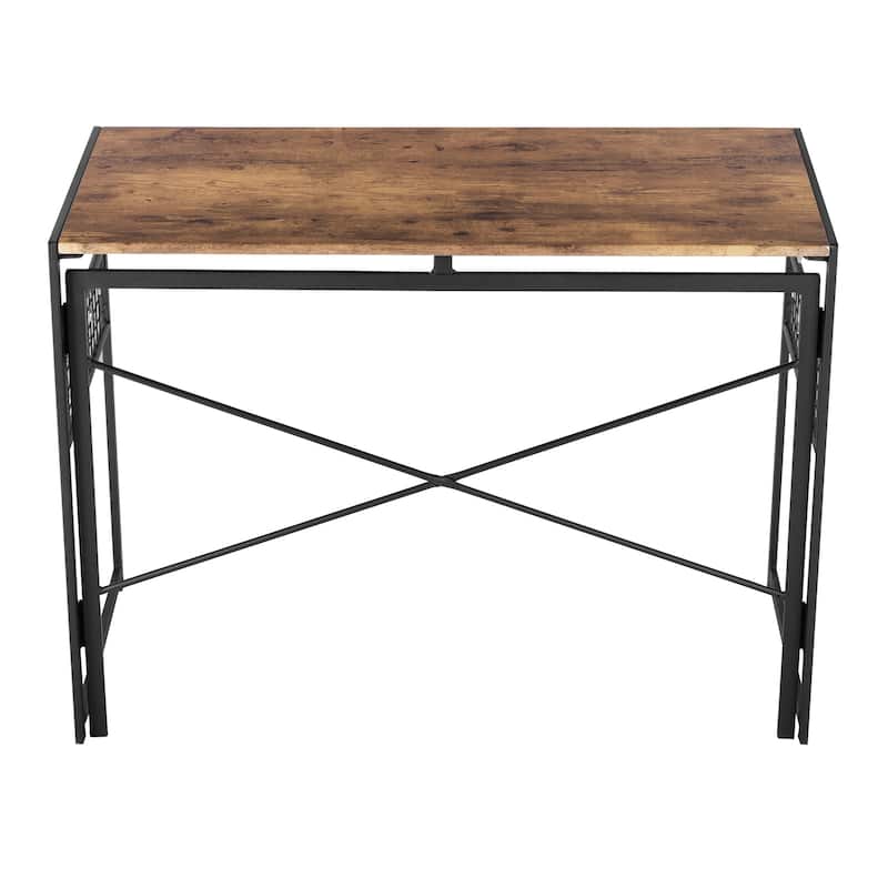 Homy Casa Folding Dining Table with Black Metal Frame and Wood Top