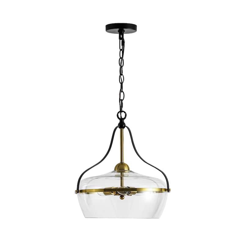 16.2 in. 3-Light Modern Matte Black Pendant Light with Clear Dome Glass Shade For Use in Kitchen Islands, Dining Rooms