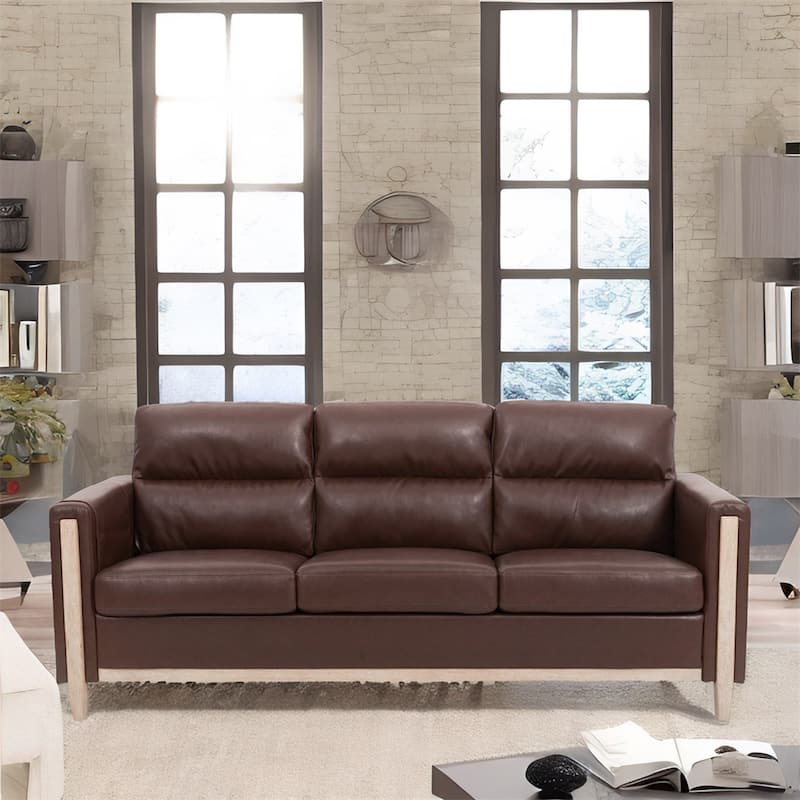 Comfortable Solid Wood Three-Seater Sofa with Soft Cushions