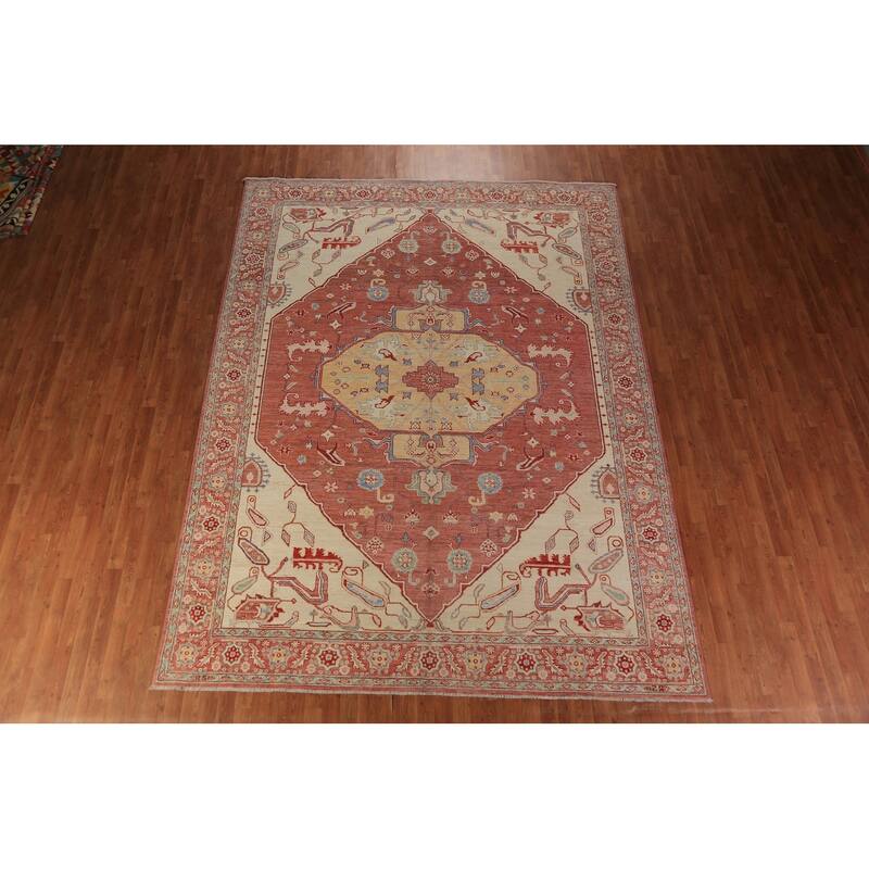 Orange Vegetable Dye Heriz Serapi Oriental Rug Handmade Wool Carpet - 8'10"x 11'9"