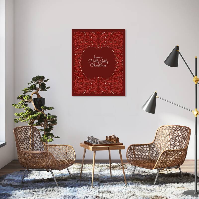 Wynwood Studio Canvas Holiday and Seasonal Holly Jolly Cursive Glam Red Modern & Contemporary Wall Art Canvas Print - 30 x 36