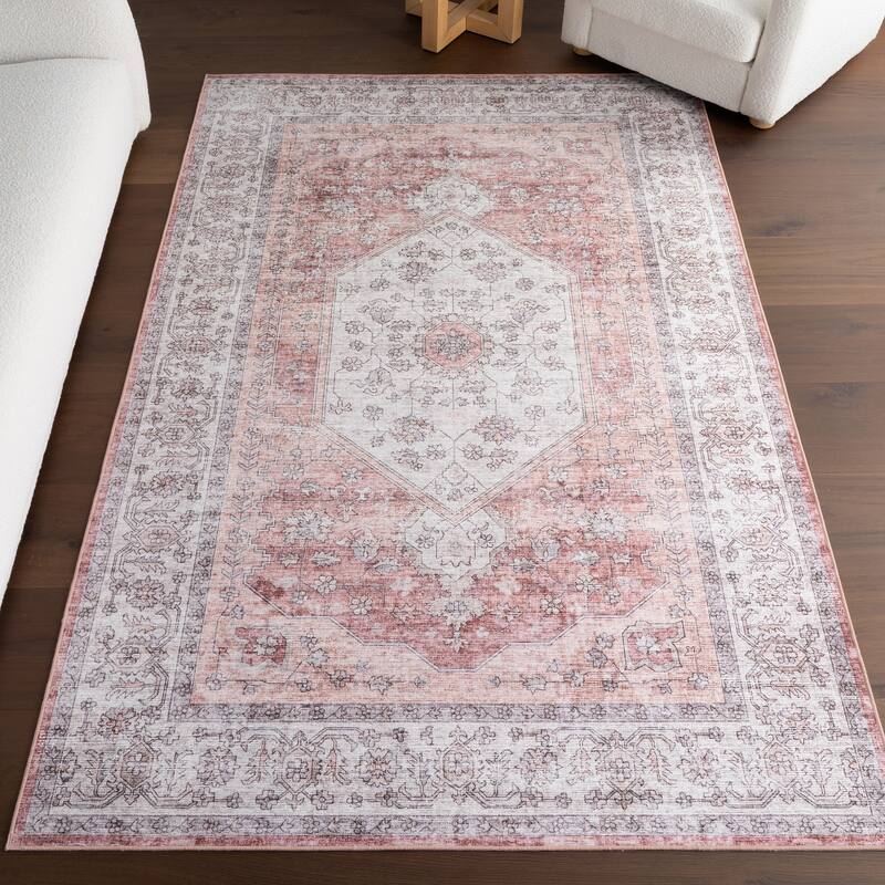 Nuloom Prairie Medallion SplashGuard Machine Washable Area Rug - 8' x 10' - Ivory - Rectangle