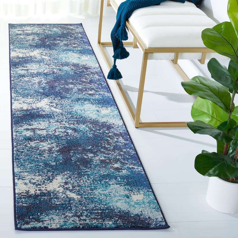 SAFAVIEH Madison Memnuna Modern Abstract Rug - 2'2" x 6' Runner - Navy/Ivory - Runner