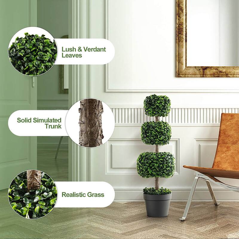 Gymax 2 PCS 35'' Artificial Boxwood Topiary Tree Faux Greenery Plant