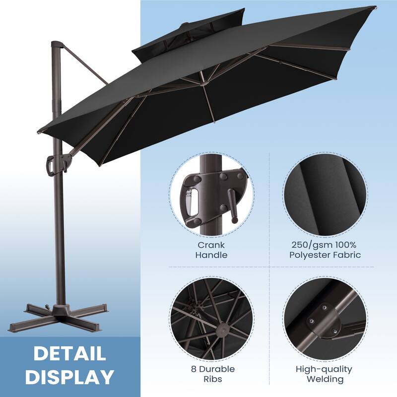 Crestlive Products 10/11FT Aluminum Square Double Top Patio Cantilever-Offset Umbrella