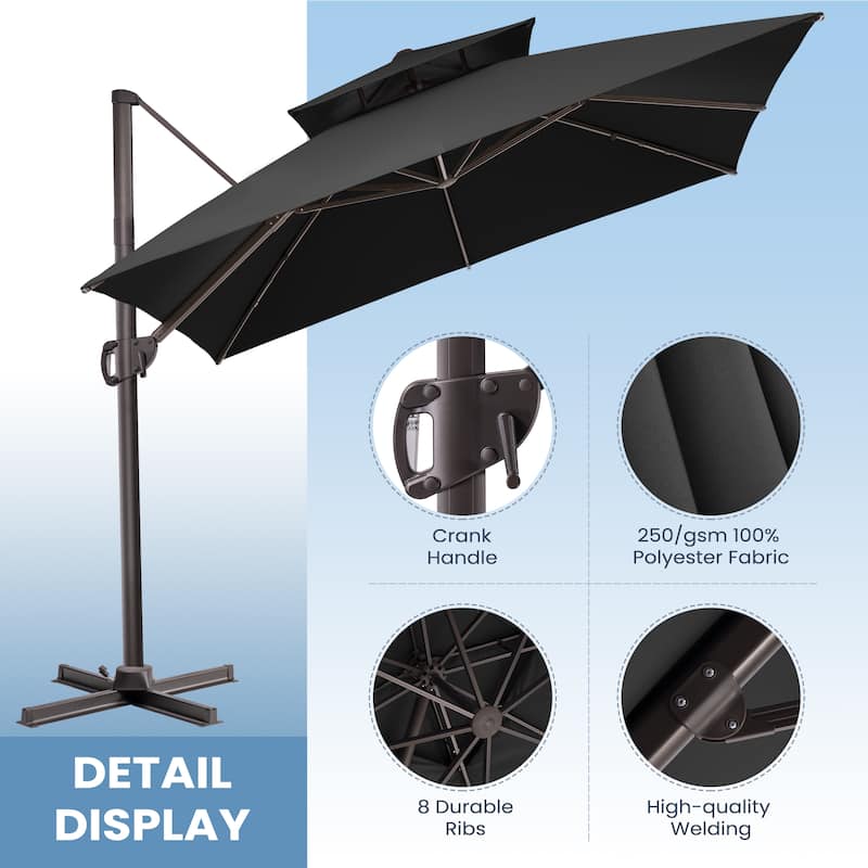 Crestlive Products 11FT Square 360 Degrees Rotation Patio Cantilever Offset Double Top Umbrella