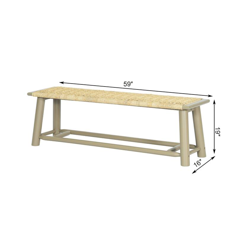 Farmhouse Modern Solid Wood Rattan Bench - 59 Inch Indoor & Covered Outdoor Bench Finish Multi-Functional Design