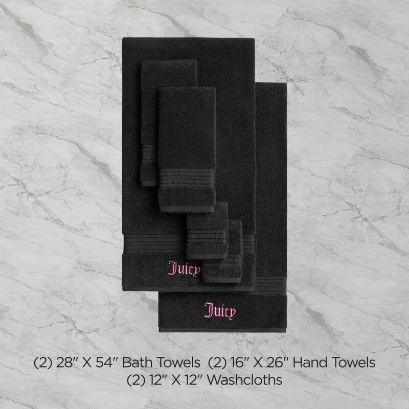 Juicy Couture Neon Border Bath Towels 6-Piece 2 Bath towels 2 Hand towels 2 Washcloths - 28"x54"/16"x26"/12"x12"