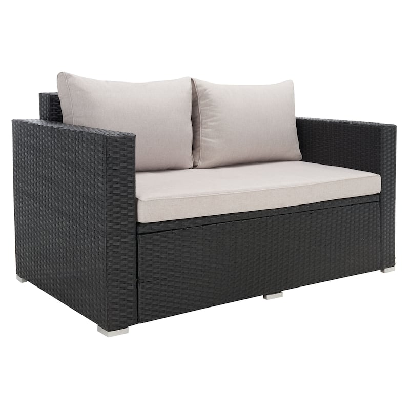 SAFAVIEH Outdoor Patio Furniture Natalee Wicker 4-Piece Conversation Set - 50W x 27D x 28H