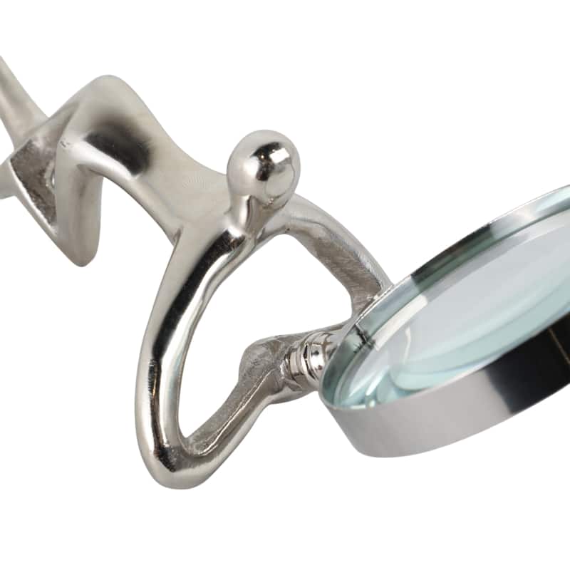 Glass Metal Decorative Object Human Figure Holding Magnifying Glass