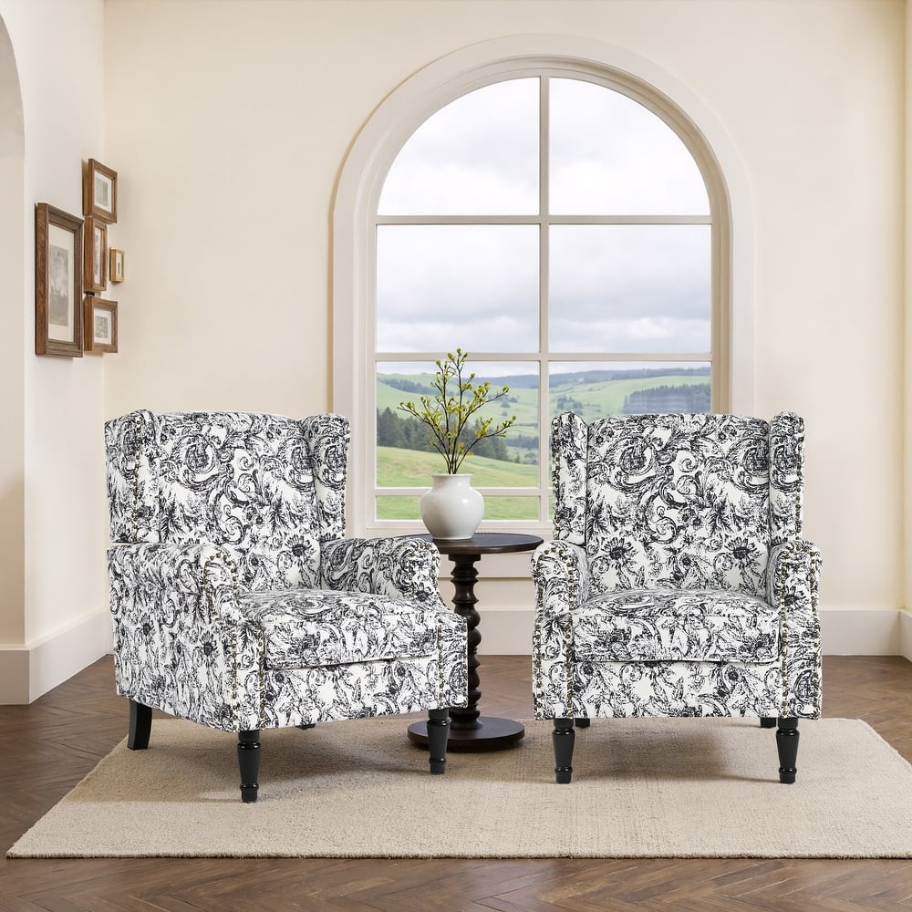 Set of 2 Patterned Upholstered Accent Chair for Living Room