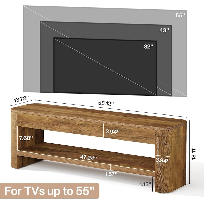 TV Stand for 55 Inch TV, 53" Entertainment Center with 2-Tier Open Shelf - 53" W x 13.8" D x 17.7" H