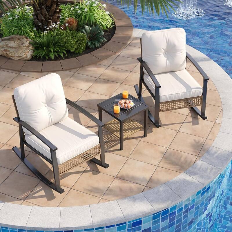3-Piece Outdoor Rocking Bistro Set - Beige