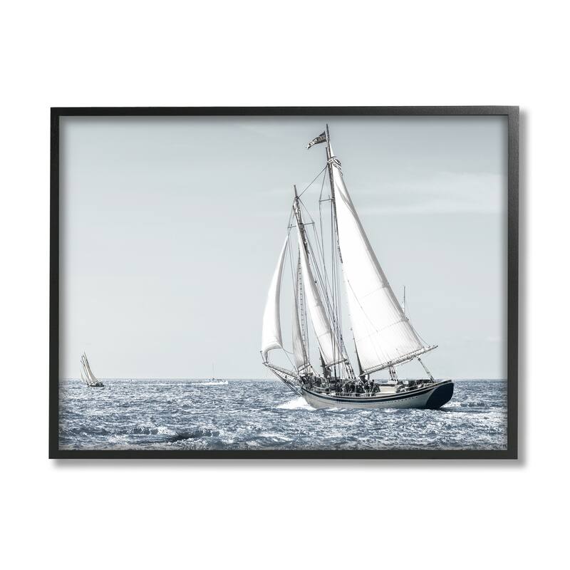 Stupell Large Ocean Vessel Watercraft Ocean Travel Photography Framed Wall Art - White - 20 x 16 - Black